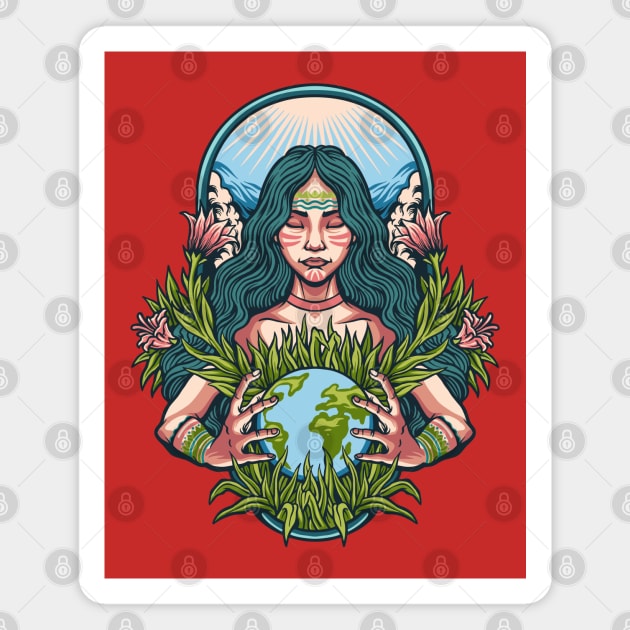 Mother earth illustration Magnet by Mako Design 